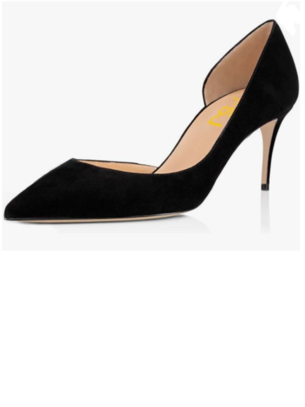 FSJ Black Basic Slip On D'Orsay Pumps Low Heels Pointed Toe Faux Suede Shoes